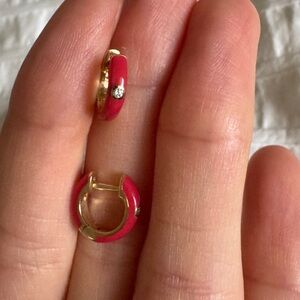 diamond enamel huggie earrings